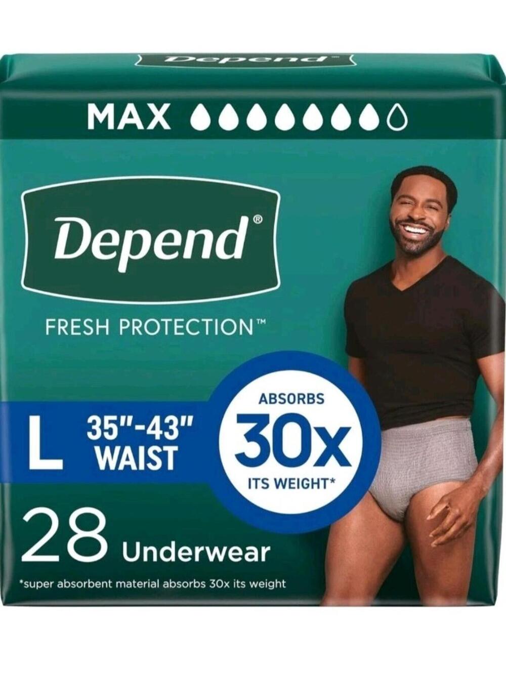 Depend Fresh Protection Incontinence Underwear for Men Adult Diapers, L 28 Count